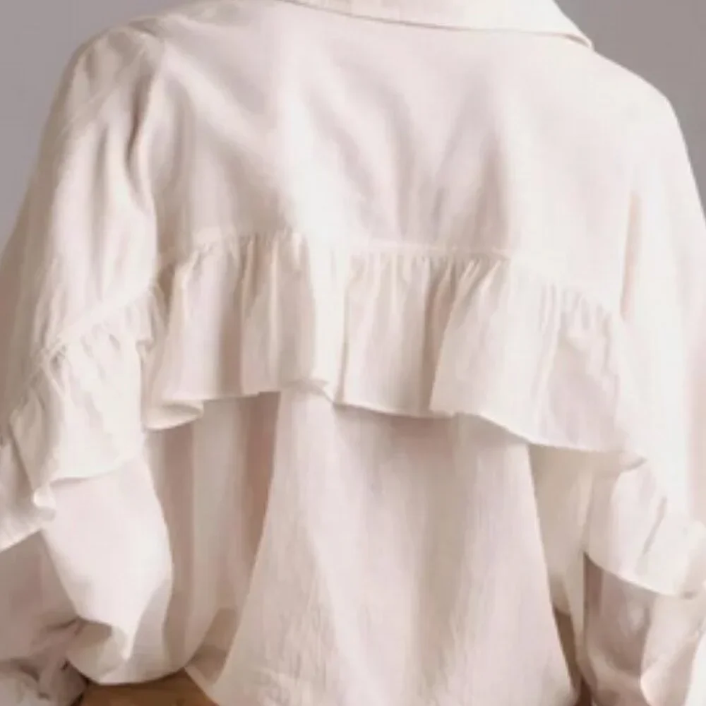 Anthropologie Pilcro Batwing Back Ruffle Buttondown White Top XLP